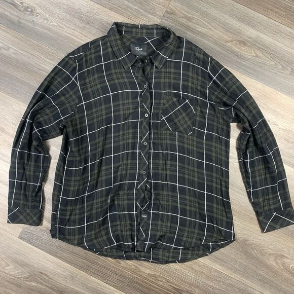 Rails Women’s Sz XL Plaid Button Up Shirt Long Sleeve Black & Green - Picture 1 of 8